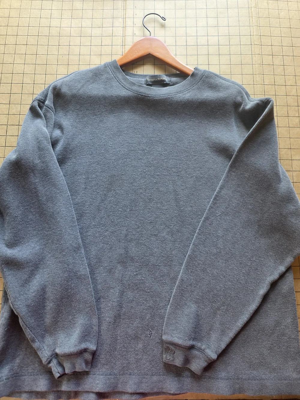 Banana Republic Heritage Waffle Knit Thermal Crewneck Gray M Oversized